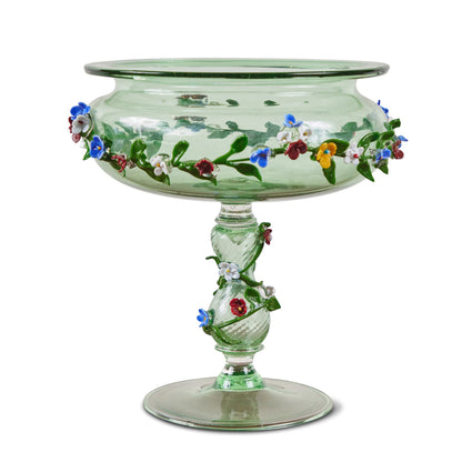 Floral Embellished, Italian Glass Tazza