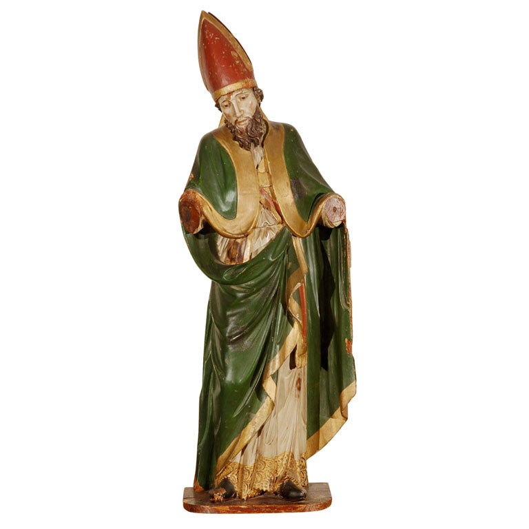 18th/19th Century Wood Statue of a Bishop