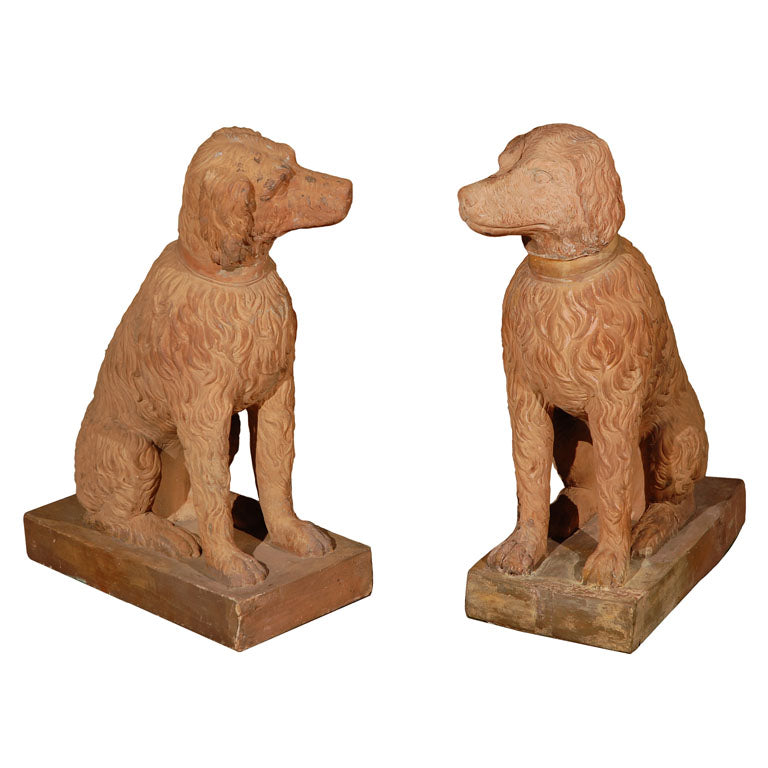 19th c., Terracotta Poodle Statues